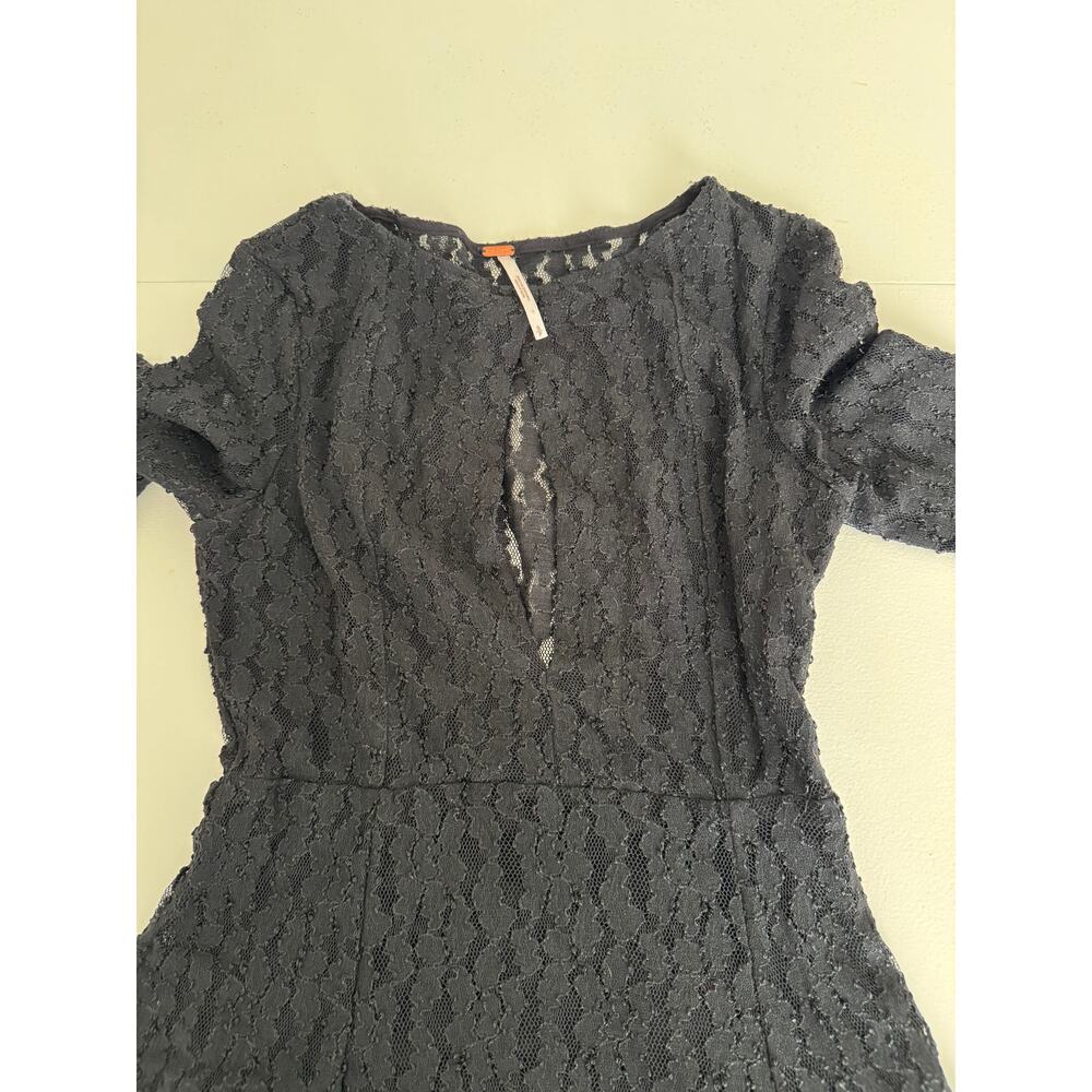 Free People Teen Witch Stretch Lace Fit Flare Black Dress Small Bell Sleeve Goth - Picture 3 of 10